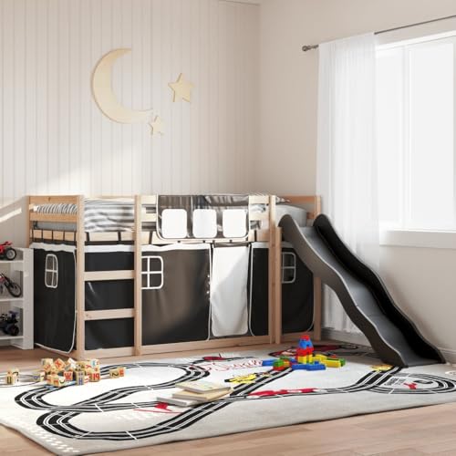 Teenpull Etagenbett mit Rutsche und Gardinen, Weiß Schwarz, aus massivem Kiefernholz, 90x200 cm, Stabiler Bettrahmen für Kinder, sichere Basis für Matratze Teenpull Etagenbett mit Rutsche und Gardinen, Weiß Schwarz, aus massivem Kiefernholz, 90x200 cm, Stabiler Bettrahmen für Kinder, sichere Basis für Matratze von Teenpull