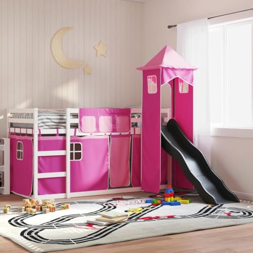 Teenpull Etagenbett mit Rutsche und Gardinen Rosa 90x200 cm, Massivholz Kiefer Rahmen, Robustes Hochbett für sicheren Schlaf, Matratzen Plattform, ideal für kleine Räume im Kinderzimmer. Teenpull Etagenbett mit Rutsche und Gardinen Rosa 90x200 cm, Massivholz Kiefer Rahmen, Robustes Hochbett für sicheren Schlaf, Matratzen Plattform, ideal für kleine Räume im Kinderzimmer. von Teenpull