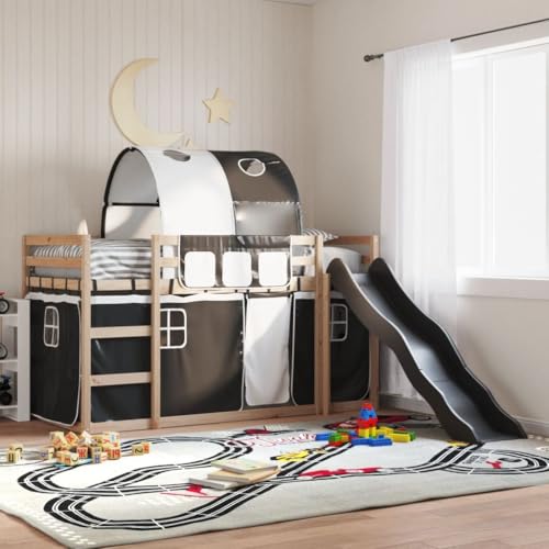 Teenpull Etagenbett mit Rutsche und Gardinen Weiß und Schwarz 80x200 cm, Massives Kiefernholz Kinderbett mit Rausfallschutz, Spielbett für Jungen & Mädchen Teenpull Etagenbett mit Rutsche und Gardinen Weiß und Schwarz 80x200 cm, Massives Kiefernholz Kinderbett mit Rausfallschutz, Spielbett für Jungen & Mädchen von Teenpull
