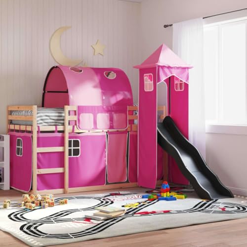 Teenpull Etagenbett mit Rutsche und Rosa Gardinen, 90x200 cm Kinder Hochbett aus massivem Kiefernholz, sicherer Bettrahmen mit Rausfallschutz, stabiles Kindermöbel für Spiel und Schlafzimmer Teenpull Etagenbett mit Rutsche und Rosa Gardinen, 90x200 cm Kinder Hochbett aus massivem Kiefernholz, sicherer Bettrahmen mit Rausfallschutz, stabiles Kindermöbel für Spiel und Schlafzimmer von Teenpull