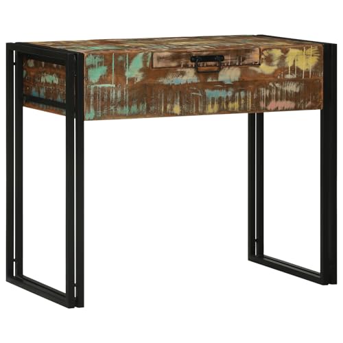 Teenpull Frisiertisch 90x50x75 cm Massivholz Reclaimed, Rustikaler Schminktisch mit Schublade, Kompakter Eitelkeitstisch für Schlafzimmer, Vintage-Stil von Teenpull