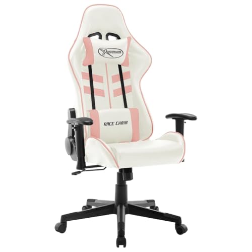 Teenpull Gaming-Stuhl Weiß, Rosa, Kunstleder, Höhenverstellbar, Ergonomisches Design, Computer-Drehstuhl für Gamer & Büro von Teenpull