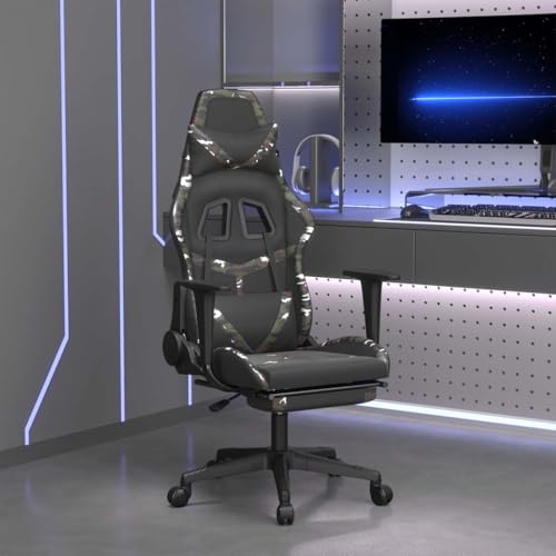 Teenpull Gamingstuhl mit Massagefunktion, Fußstütze, Schwarz & Tarnfarben, Kunstleder, drehbar, für PC-Gamer, verstellbar von Teenpull
