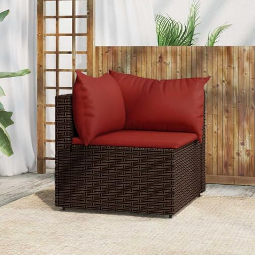 Teenpull Garten-Ecksofa mit Kissen, Braun Poly Rattan, 63x63x57.5 cm, wetterfestes Outdoor Patio Loungemöbel Set für Balkon und Garten von Teenpull