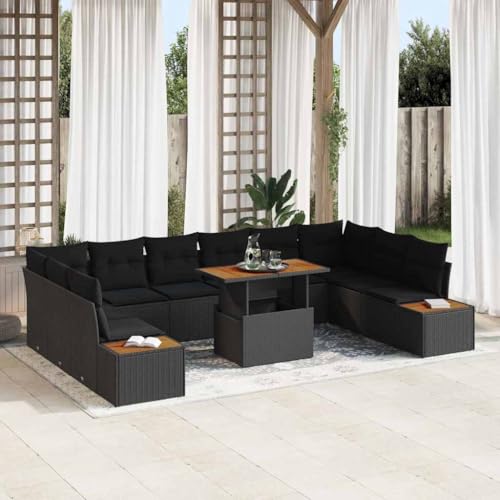Teenpull Garten Essgruppe, 11-teilig, Schwarz und Braun, aus Poly Rattan und Stahl, modulares Design für Outdoor-Terrasse, UV-beständig, 100x55x73 cm von Teenpull