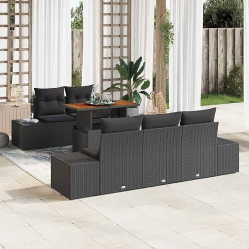 Teenpull Garten Essgruppe 6-teilig, Schwarz Braun, Poly-Rattan Stahl Akazienholz, 100x55x73 cm, Outdoor Patio Sofa Set mit Stauraum für Balkon Teenpull Garten Essgruppe 6-teilig, Schwarz Braun, Poly-Rattan Stahl Akazienholz, 100x55x73 cm, Outdoor Patio Sofa Set mit Stauraum für Balkon von Teenpull