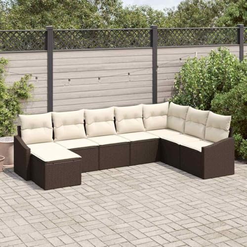 Teenpull Garten Essgruppe Braun, 8-Personen Poly-Rattan & Stahl Esszimmerset mit Kissen, Outdoor Patio Sofa Eckgruppe & Stauraum von Teenpull