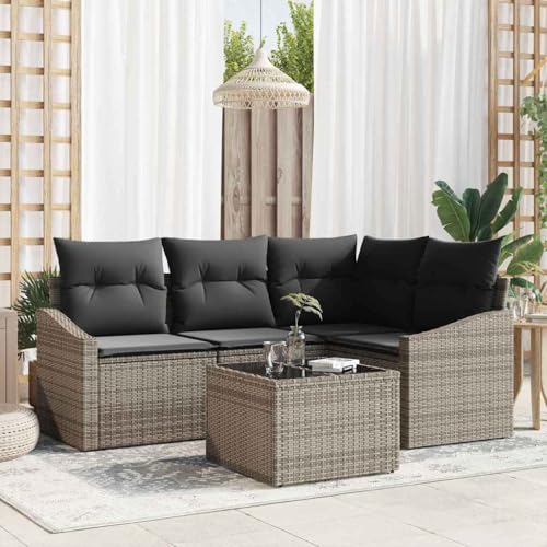 Teenpull Garten Essgruppe mit Kissen, 5-teilig, Hellgrau Poly-Rattan & Stahl, Modular für Patio & Balkon, mit Stauraumfächern Teenpull Garten Essgruppe mit Kissen, 5-teilig, Hellgrau Poly-Rattan & Stahl, Modular für Patio & Balkon, mit Stauraumfächern von Teenpull