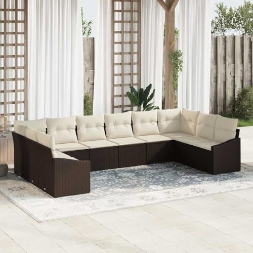 Teenpull Garten Essgruppe mit Kissen und Speicher, 10-teiliges Rattan-Set für 10 Personen, Braun/Creme, Modulare Outdoor Patio Dining Lounge Möbel Teenpull Garten Essgruppe mit Kissen und Speicher, 10-teiliges Rattan-Set für 10 Personen, Braun/Creme, Modulare Outdoor Patio Dining Lounge Möbel von Teenpull