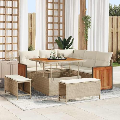 Teenpull Garten-Sofa-Set 8-teilig, Beige und Creme, Poly-Rattan, Stahlrahmen, 100x100x71 cm, UV-beständig, Außenbereich, Modernes Patio Ecksofa von Teenpull