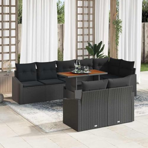 Teenpull Garten-Sofa-Set 9-teilig, Schwarz Braun, Poly-Rattan & Akazienholz, Modulares Design, Outdoor Lounge Sitzgruppe mit Stauraum, 100x55x73 cm von Teenpull