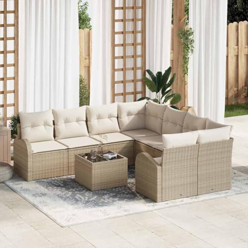 Teenpull Garten-Sofa-Set 9-teilig Beige, wetterfestes Poly-Rattan & Stahl Outdoor Loungemöbel, 55 x 55 x 37 cm Terrassen-Sitzgruppe für Garten & Balkon von Teenpull