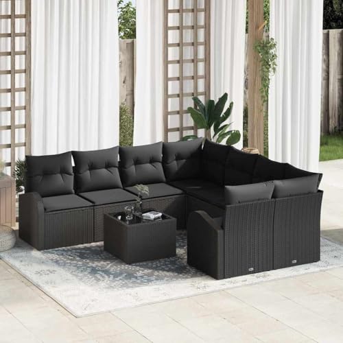 Teenpull Garten-Sofa-Set 9-teilig Schwarz, Poly-Rattan Outdoor Loungeset mit Tisch, Ecksofas und Armlehnsesseln für Patio, Balkon & Garten von Teenpull