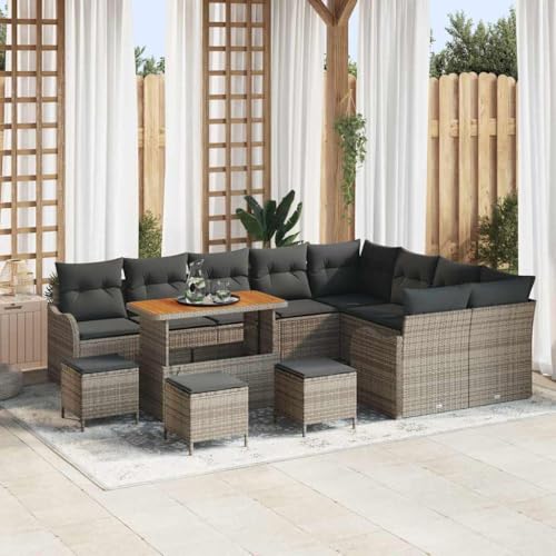 Teenpull Garten-Sofa-Set Grau 13-teilig, Poly-Rattan & Stahl, 110x55x71cm, UV-beständig, mit Stauraum für Outdoor Patio Lounge von Teenpull