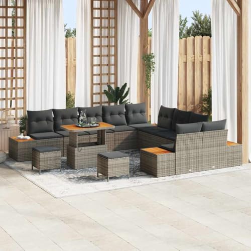 Teenpull Garten-Sofa-Set mit Kissen, 13-teilig, Grau, aus wetterfestem Poly-Rattan, modular, mit integriertem Stauraum für gemütliche Outdoor-Entspannung von Teenpull