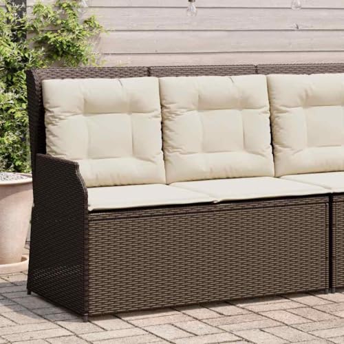 Teenpull Gartenbank Verstellbar mit Kissen Braun Poly Rattan, 110 kg Tragfähigkeit, UV-beständig für Outdoor Patio Sofa Lounging von Teenpull