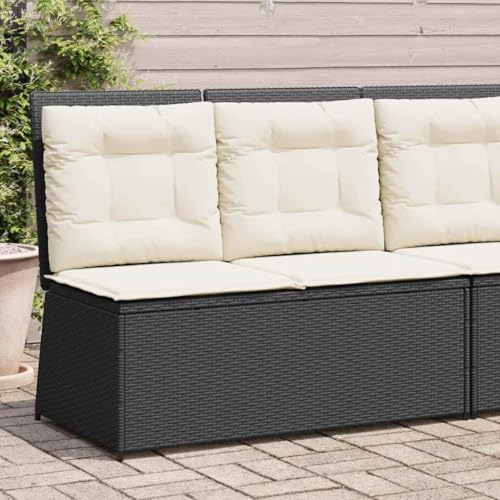 Teenpull Gartenbank Verstellbar mit Kissen Schwarz, Poly Rattan Relaxliege für Außenbereich, UV-beständig, Max. 110 kg Belastbarkeit pro Sitzplatz von Teenpull
