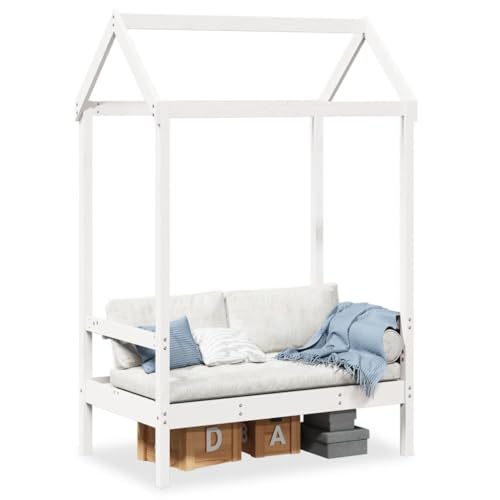 Teenpull Gartenbank Weiß aus Massivholz Kiefer, 117,5x70x176,5 cm, für Eingangsbereich & Esszimmer, Robustes Design mit Rückenlehne von Teenpull