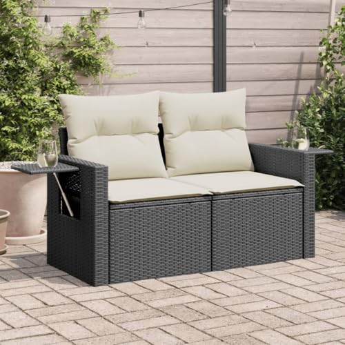 Teenpull Gartensofa 2-Sitzer Schwarz aus Poly Rattan mit Kissen, klappbaren Tischen, Stauraum und wasserfestem Beutel, UV-beständig Teenpull Gartensofa 2-Sitzer Schwarz aus Poly Rattan mit Kissen, klappbaren Tischen, Stauraum und wasserfestem Beutel, UV-beständig von Teenpull
