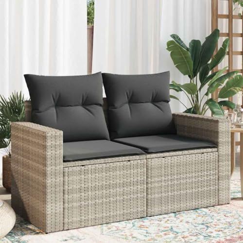 Teenpull Gartensofa mit Kissen, 2-Sitzer Hellgrau aus robustem Poly Rattan, modulares Design für den Außenbereich, UV-beständig mit bequemen Polstern Teenpull Gartensofa mit Kissen, 2-Sitzer Hellgrau aus robustem Poly Rattan, modulares Design für den Außenbereich, UV-beständig mit bequemen Polstern von Teenpull