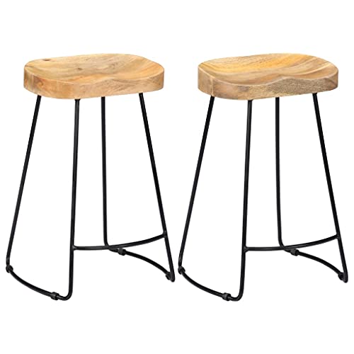 Teenpull Gavin Rustic Solid Mango Wood Bar Stools Set, 2 Industrial Counter Height Chairs, Polished & Lacquered Finish for Kitchen Dining Room von Teenpull