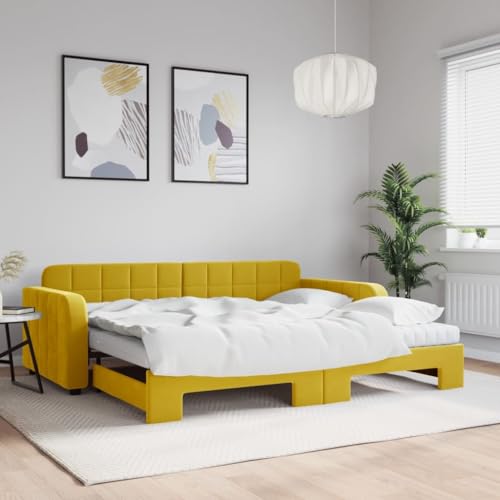 Teenpull Gelbes Tagesbett Ausziehbar mit Matratzen, 90x200 cm, Samtbezug, Schlafsofa für Gästezimmer, Robustes Bettgestell mit Komfort-Matratze Teenpull Gelbes Tagesbett Ausziehbar mit Matratzen, 90x200 cm, Samtbezug, Schlafsofa für Gästezimmer, Robustes Bettgestell mit Komfort-Matratze von Teenpull