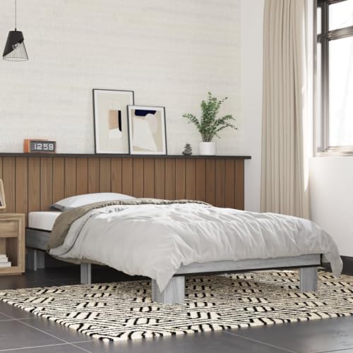 Teenpull Grau Sonoma Bettgestell 100x200 cm aus Holzwerkstoff und Metall, Stabiler Rahmen für erholsamen Schlaf, Moderne Plattform Möbel mit festem Unterbau von Teenpull