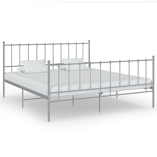 Teenpull Graues Metall Bettrahmen 200x200 cm, Robustes Doppelbett mit stabilem Kopfteil, pulverbeschichtete Plattform für Schlafzimmer Möbel, komfortabler Rahmen für erholsamen Schlaf von Teenpull