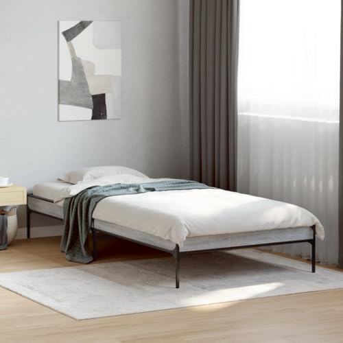 Teenpull Graues Sonoma Bettgestell 90x190 cm, Stabiler Bettenrahmen aus Holzwerkstoff und Metall, Moderne Plattform Basis für erholsamen Schlaf als Schlafzimmer Möbelstück ohne Matratze von Teenpull