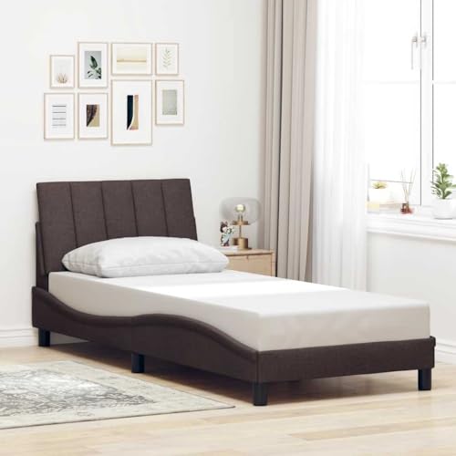 Teenpull Hanko Bettgestell Dunkelbraun 90x200 cm, Polsterstoff mit Kopfteil, Wellendesign, atmungsaktiver Lattenrost für erholsamen Schlaf, stabile Metall-Holz-Konstruktion Teenpull Hanko Bettgestell Dunkelbraun 90x200 cm, Polsterstoff mit Kopfteil, Wellendesign, atmungsaktiver Lattenrost für erholsamen Schlaf, stabile Metall-Holz-Konstruktion von Teenpull