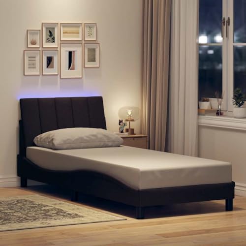 Teenpull Hanko Polsterbettgestell 90x200 cm Dunkelbraun mit Kopfteil Kissen, Stoffbezug und Verstellbarer LED-Beleuchtung, stabile Lattenrost Basis für Schlafzimmer Komfort Teenpull Hanko Polsterbettgestell 90x200 cm Dunkelbraun mit Kopfteil Kissen, Stoffbezug und Verstellbarer LED-Beleuchtung, stabile Lattenrost Basis für Schlafzimmer Komfort von Teenpull