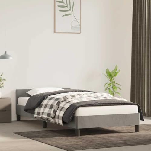 Teenpull Hellgraues Bettgestell 80x200 cm aus weichem Samt, gepolstertes Bett mit stabilem Kopfteil und robusten Stützbeinen, moderner Bettrahmen für erholsamen Schlaf im Schlafzimmer ohne Matratze von Teenpull