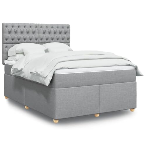 Teenpull Hellgraues Boxspringbett 140x200 cm, gepolstertes Bett mit Matratze, Matratzenauflage, LED-Beleuchtung & verstellbarem Kopfteil, robuster Rahmen für Schlafzimmer Möbel von Teenpull