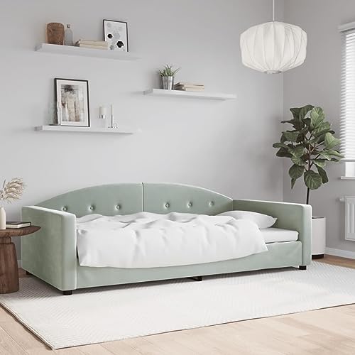 Teenpull Hellgraues Samt Tagesbett 100x200 cm, gepolstertes Sofa Bettgestell mit robustem Metall Massivholz Rahmen für Schlafzimmer Wohnzimmer, modernes vielseitiges Möbelstück. von Teenpull