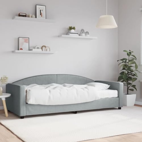 Teenpull Hellgraues Tagesbett 90x200 cm mit Schaumstoffmatratze, Polsterbett aus Stoff für Wohnzimmer & Schlafzimmer, vielseitiges Gästebett mit robustem Holz-Metall-Rahmen. von Teenpull