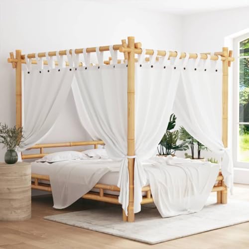 Teenpull Himmelbett 160x200 cm Bambus mit 4-seitigem Vorhang Design, Insektenschutz, Lichtabschirmung für erholsamen Schlaf, Stabiler Bettrahmen, rustikale Schlafzimmer Dekoration von Teenpull