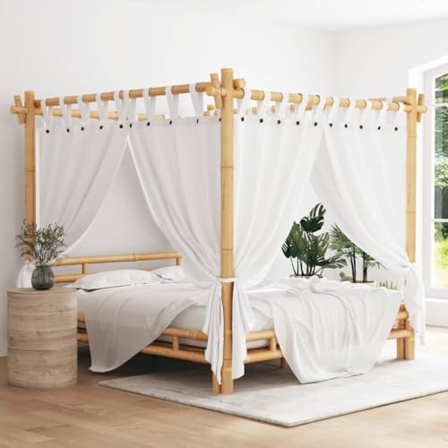 Teenpull Himmelbett 180x200 cm Bambus Bettgestell mit Vorhängen, Robustes Rahmen für Schlafzimmer, natürliches Plattform Möbelstück, stabiles Bettframe mit Basis für erholsame Nächte von Teenpull