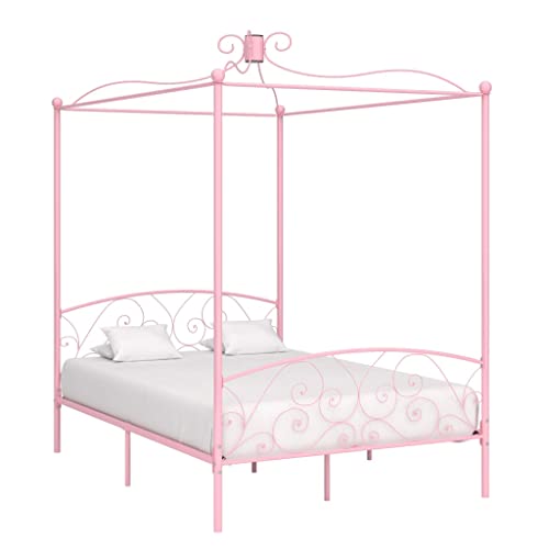 Teenpull Himmelbett-Gestell, Rosa Metall Bettrahmen 140x200 cm, Elegantes Schlafzimmer Bettgestell mit Stabiler Plattform, modernes Möbelstück ohne Matratze. von Teenpull