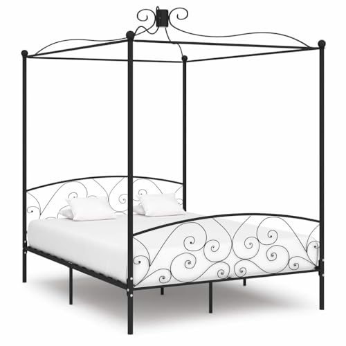 Teenpull Himmelbett-Gestell, Schwarz, 180x200cm, Robustes Metallrahmen-Bett mit Lattenrost, Elegantes Design für Schlafzimmer, einfache Montage von Teenpull