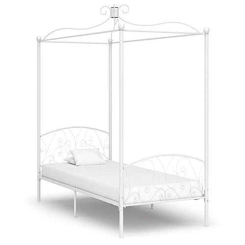 Teenpull Himmelbett-Gestell 100x200cm, Weiß Metall, Stabiler Bettrahmen für EIN Elegantes Schlafzimmer Zuhause, Inklusive Kopfteil, Robuste Plattform für erholsamen Schlaf, Stilvolle Möbel von Teenpull