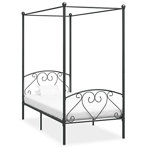 Teenpull Himmelbett-Gestell für 120x200cm Matratze, Grau Metall, Robustes Bettrahmen mit Lattenrost, Klassisches Design, Langlebige Bettplattform, Modernes Möbel, Privatsphäre von Teenpull