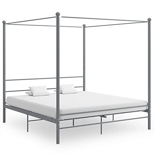 Teenpull Himmelbett Grau Metall 200x200 cm, pulverbeschichtetes Bettgestell für Schlafzimmer, Stabiler Rahmen, modernes Möbelstück mit Lattenrost für Matratzen, Privatsphäre, robust & langlebig. von Teenpull