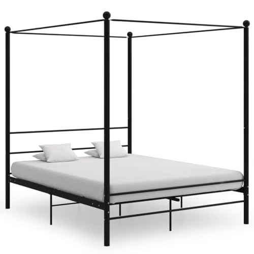 Teenpull Himmelbett Schwarz Metall 160x200 cm, Robustes pulverbeschichtetes Gestell mit Lattenrost, Elegantes Plattform Rahmen für Matratzen, Schlafzimmer Möbel mit Vorhangstange. von Teenpull