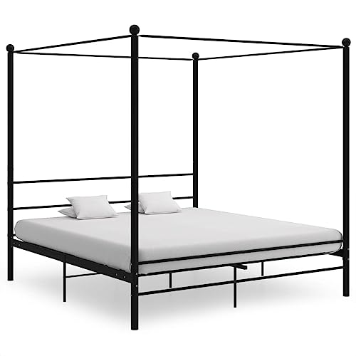 Teenpull Himmelbett Schwarz Metall 200x200 cm, Elegantes Plattform-Bettgestell mit starkem Lattenrost, Robustes Schlafzimmer-Möbel für Erwachsene, hoher Komfort von Teenpull