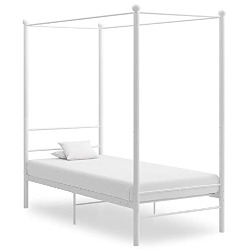 Teenpull Himmelbett Weiß Metall 100x200 cm, Elegantes Einzelbettgestell mit Lattenrost, Stabiles Bett für Schlafzimmer, Modernes Design, Robuster Bettrahmen von Teenpull