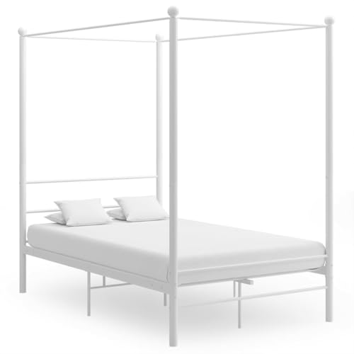 Teenpull Himmelbett Weiß Metall 140x200 cm, Elegantes Bettgestell mit Lattenrost für Schlafzimmer, Pulverbeschichteter Rahmen, Modernes Design für Zuhause von Teenpull