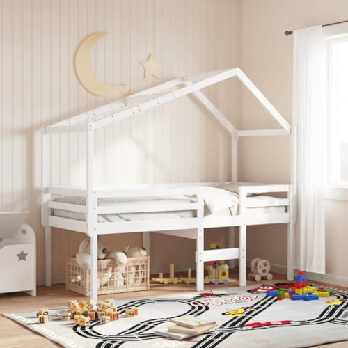 Teenpull Hochbett mit Dach Weiß 90x200 cm Massivholz Kiefer, stabiles Jugendbett Kinderzimmer Möbel, sicheres Bettgestell mit Lattenrost Plattform für Jungen Mädchen Teenpull Hochbett mit Dach Weiß 90x200 cm Massivholz Kiefer, stabiles Jugendbett Kinderzimmer Möbel, sicheres Bettgestell mit Lattenrost Plattform für Jungen Mädchen von Teenpull