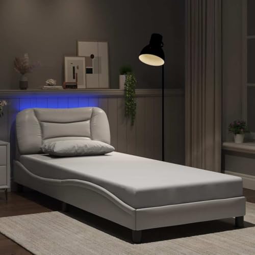 Teenpull Hvar Bettgestell 80x200 cm, Weißes Kunstleder Rahmen, Polsterbett mit LED-Beleuchtung, Modernes Schlafzimmer Möbel, ohne Matratze Teenpull Hvar Bettgestell 80x200 cm, Weißes Kunstleder Rahmen, Polsterbett mit LED-Beleuchtung, Modernes Schlafzimmer Möbel, ohne Matratze von Teenpull