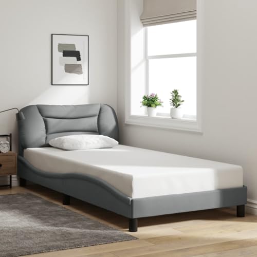 Teenpull Hvar Polsterbettgestell, 100x200 cm, Hellgrau, Stoff, modernes Design, Robustes Bettgestell ohne Matratze, mit Kopfteil-Kissen, für erholsamen Schlaf von Teenpull