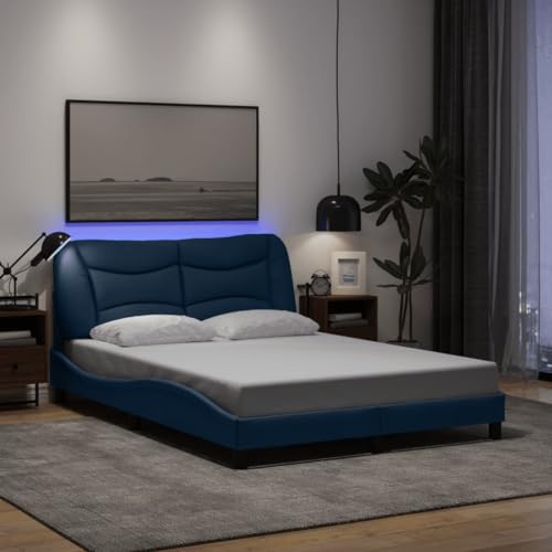 Teenpull Hvar Polsterbettgestell, Blau, 140x200 cm, mit LED-Beleuchtung, strapazierfähigem Stoff, robustem Lattenrost, und elegantem Wellendesign für Schlafzimmer. von Teenpull